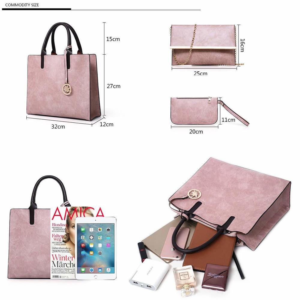 Handbags Sets 3 Pcs Large Capacity Handbag Chain Shoulder Bag Clutch T_T - Picture 4 of 6